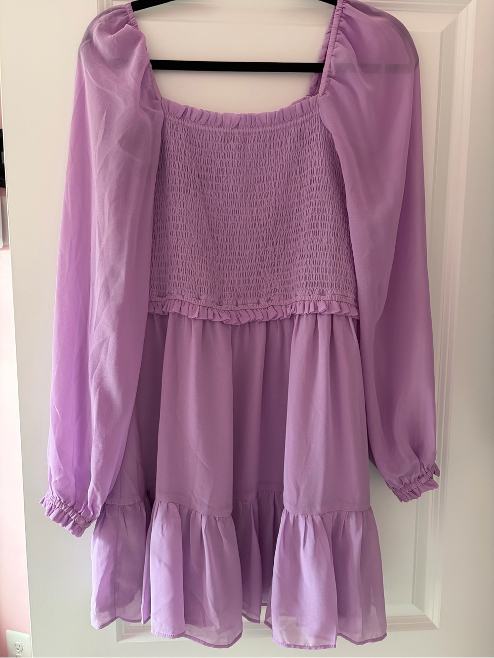MSK Lilac Smocked Square-Neck Tiered Dress